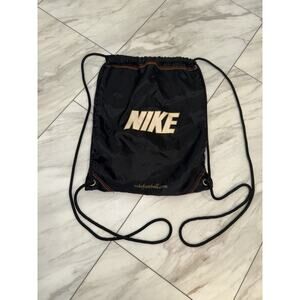 Vintage Nike Black And Gold Swoosh Draw String Y2k Bag Workout Sack Pouch